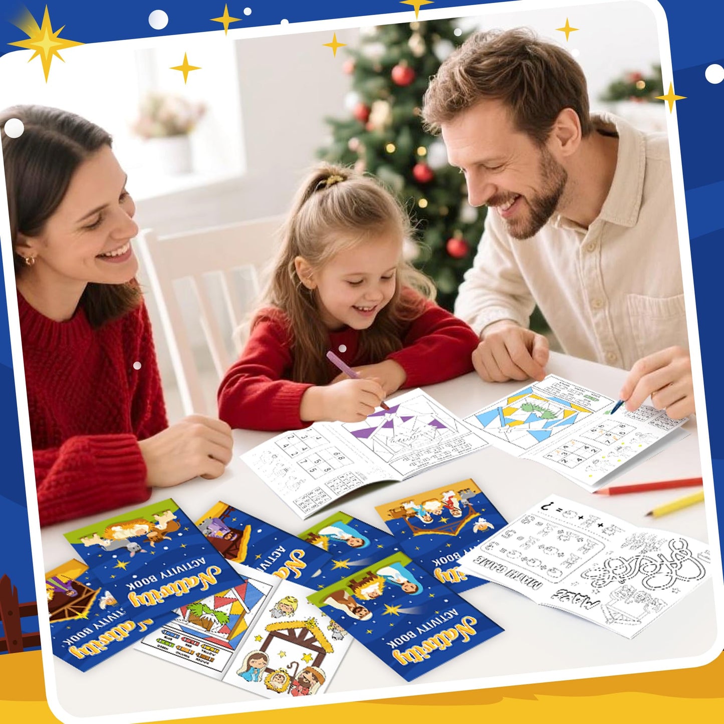 X1zuue Nativity Activity Books for Kids | 24 Mini Christmas Coloring, Mazes & Word Games