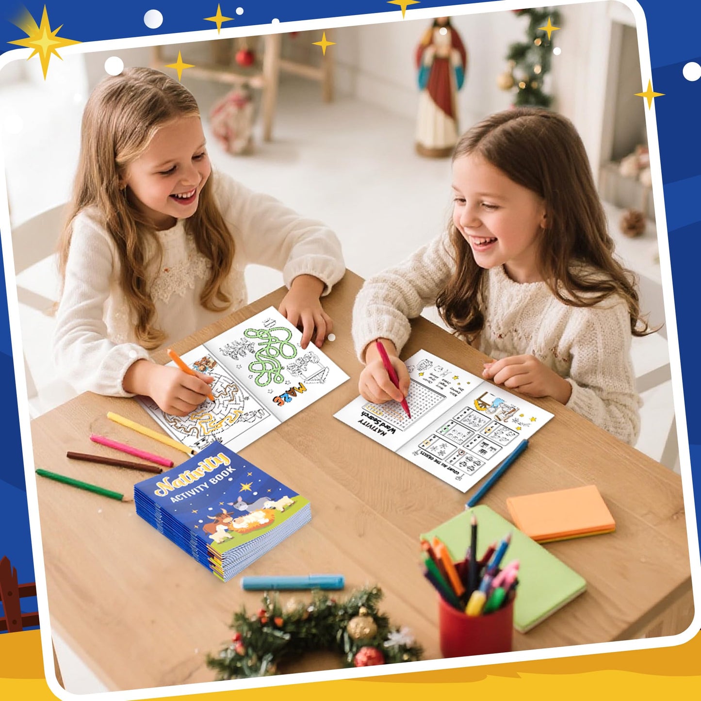 X1zuue Nativity Activity Books for Kids | 24 Mini Christmas Coloring, Mazes & Word Games