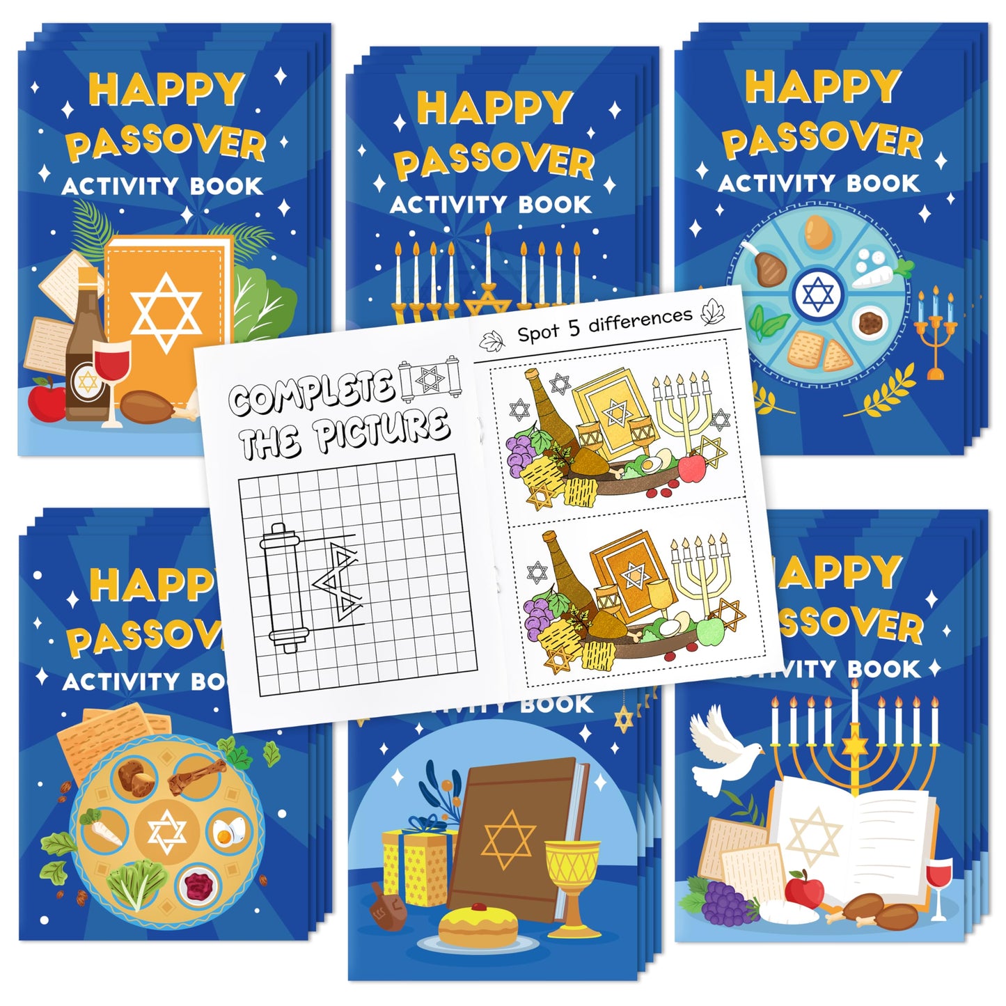 X1zuue Passover Activity Books for Kids – 48-Piece Bulk Mini Games & Coloring Set