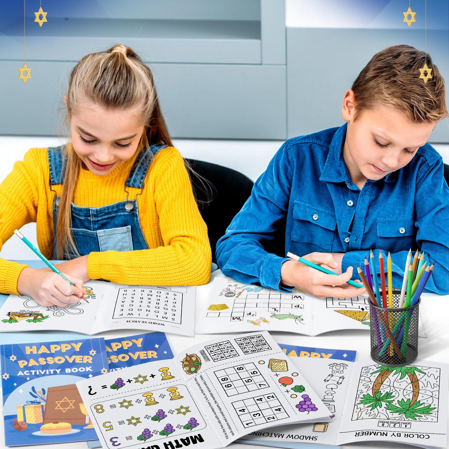 X1zuue Passover Activity Books for Kids – 48-Piece Bulk Mini Games & Coloring Set