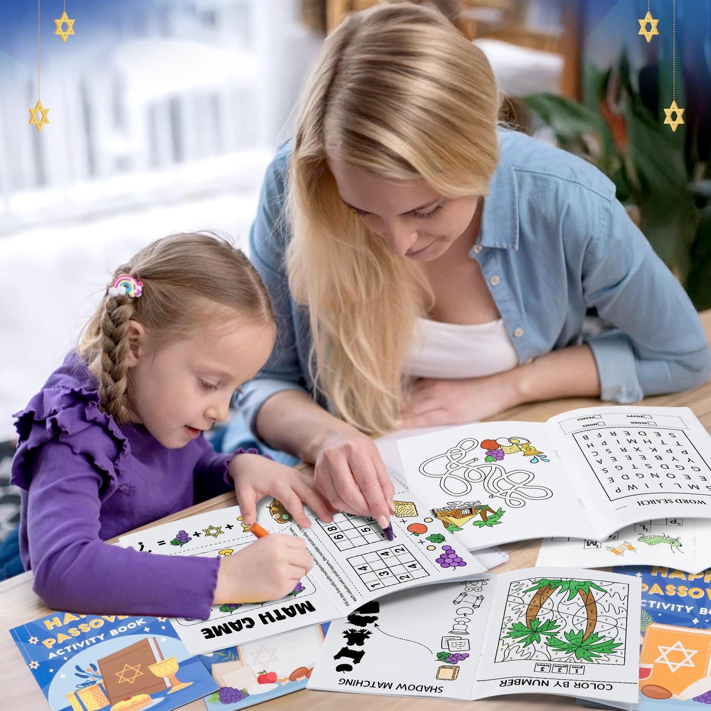 X1zuue Passover Activity Books for Kids – 48-Piece Bulk Mini Games & Coloring Set