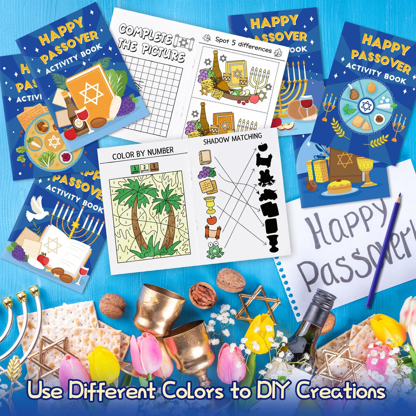X1zuue Passover Activity Books for Kids – 48-Piece Bulk Mini Games & Coloring Set