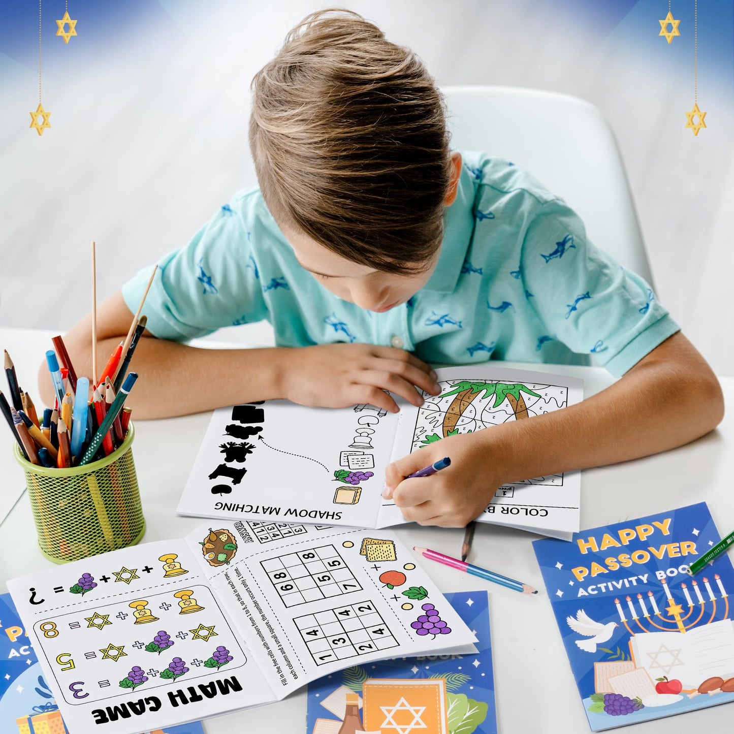 X1zuue Passover Activity Books for Kids – 48-Piece Bulk Mini Games & Coloring Set