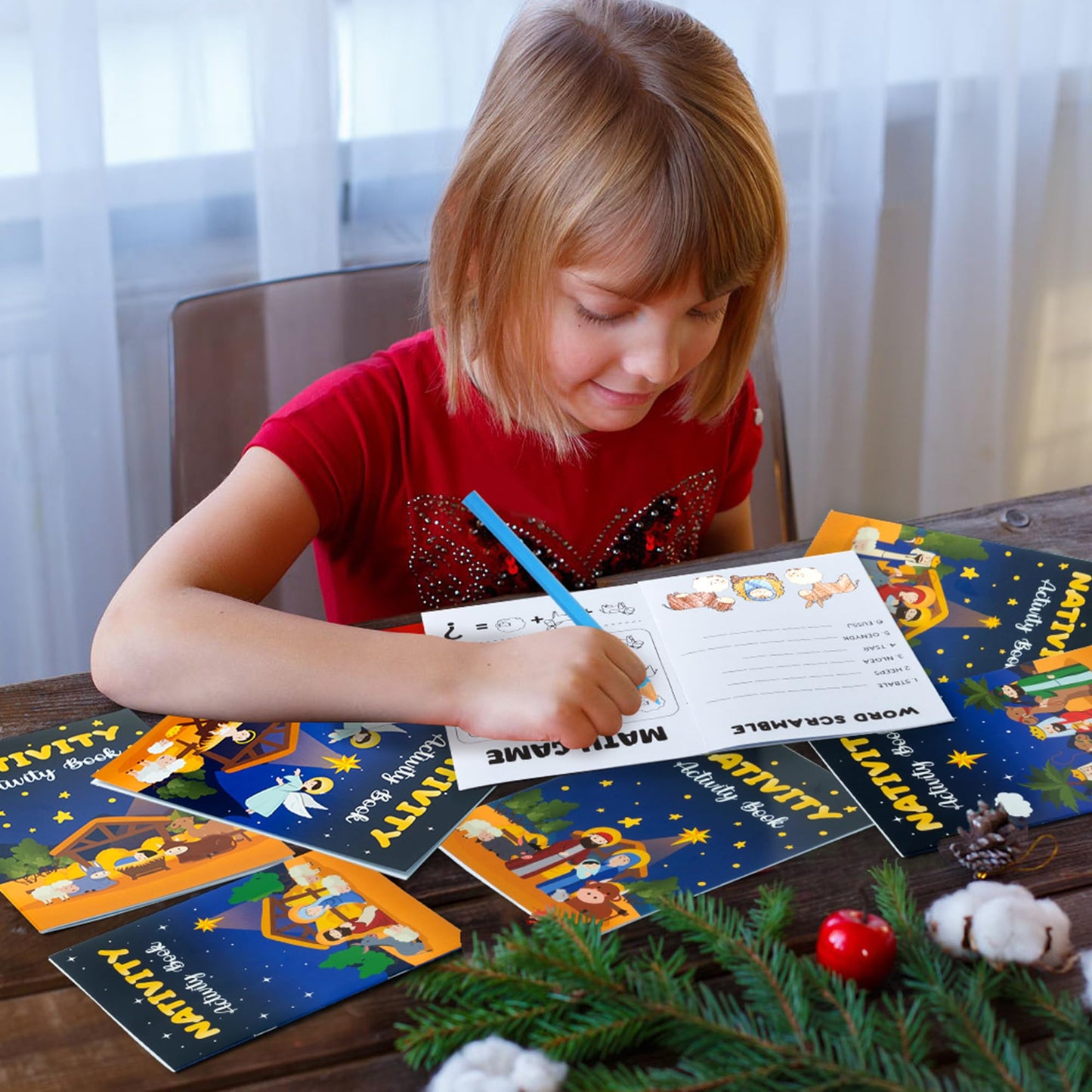 X1zuue Nativity Activity Books for Kids – 24 Mini Christmas Games & Coloring Set