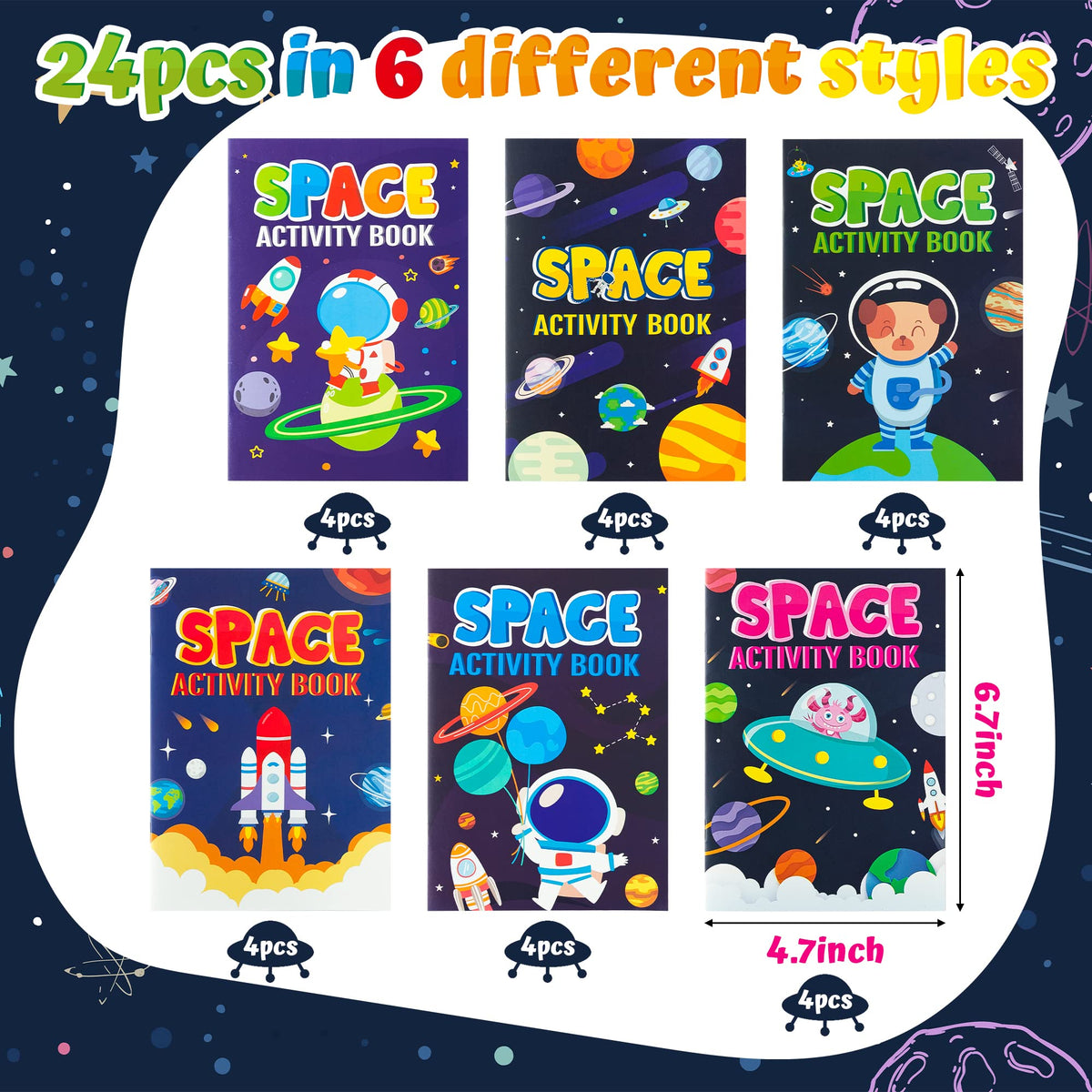 X1zuue 24Pcs Space Activity Books for Kids – Mini Games, Coloring & Puzzles for Parties