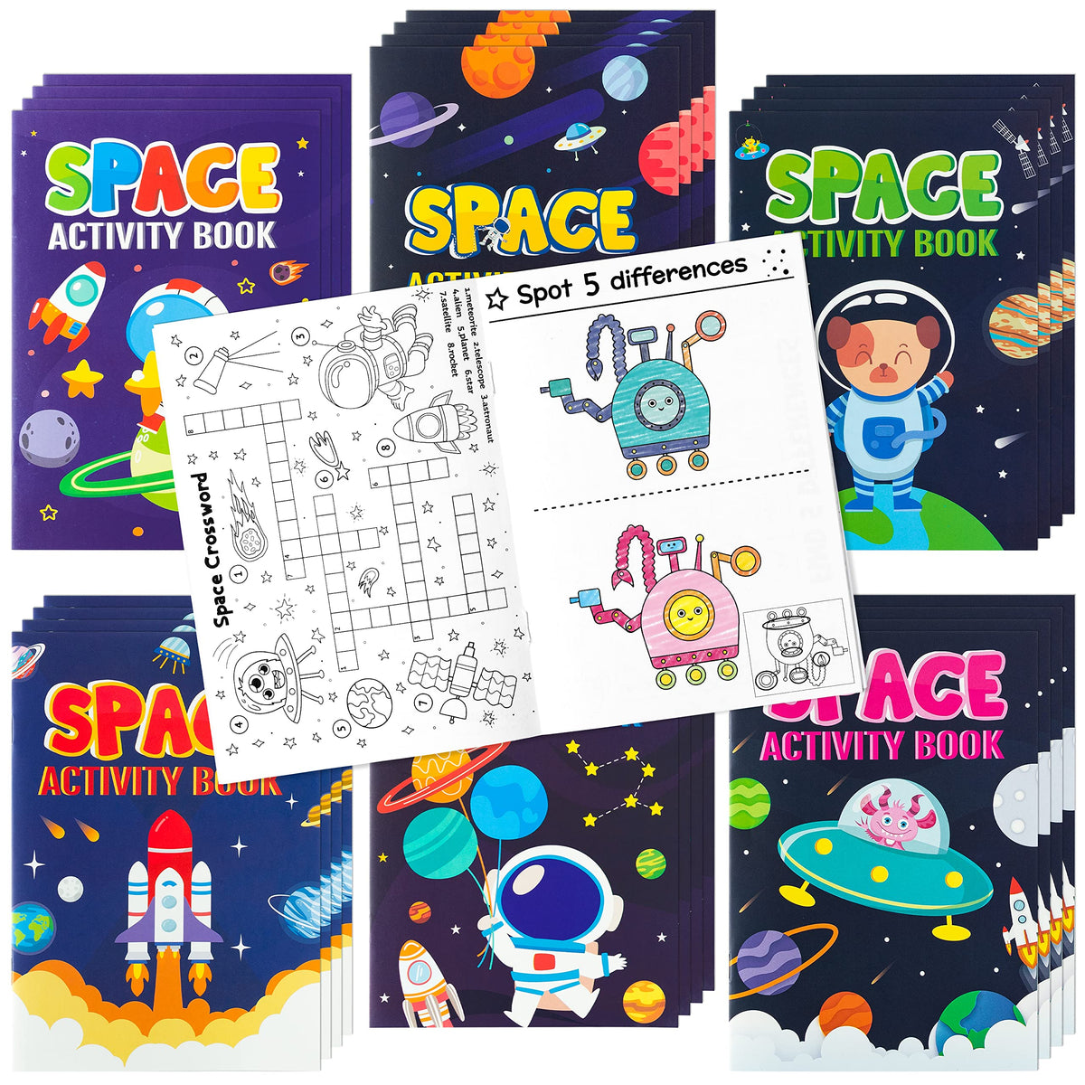 X1zuue 24Pcs Space Activity Books for Kids – Mini Games, Coloring & Puzzles for Parties