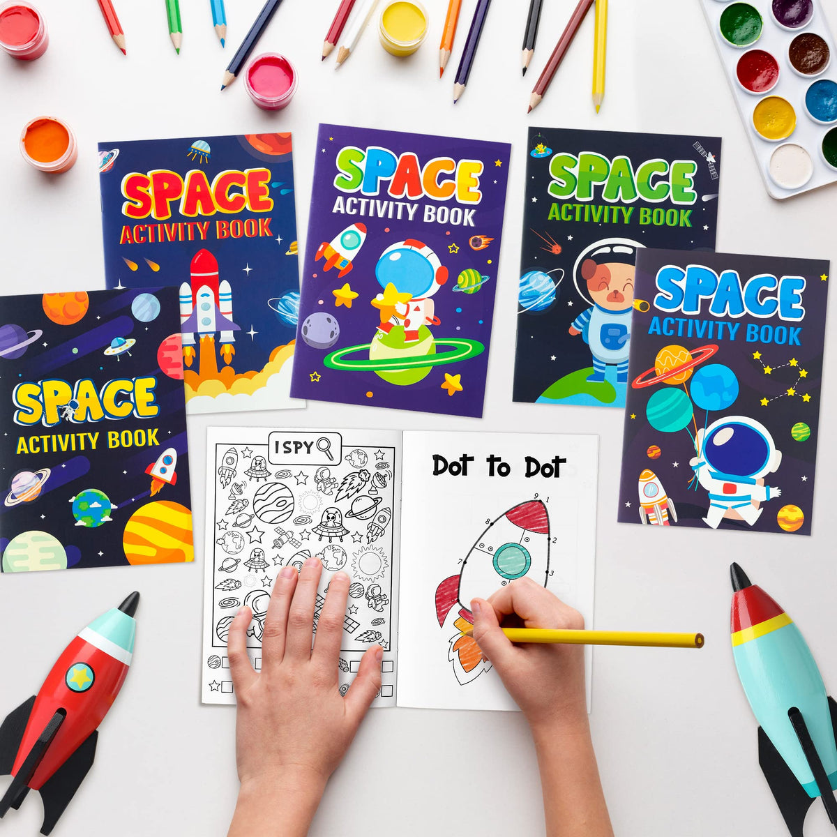 X1zuue 24Pcs Space Activity Books for Kids – Mini Games, Coloring & Puzzles for Parties
