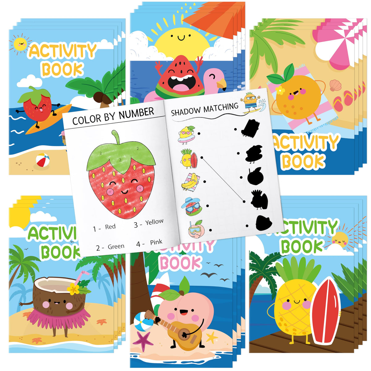 X1zuue Summer Fruit Activity Books – 24-Pack Kids Coloring & Puzzle Set