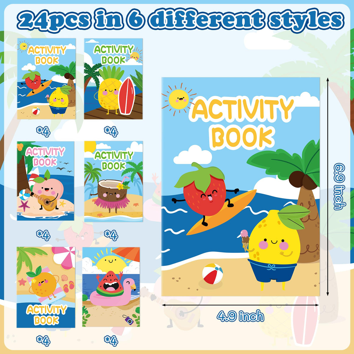 X1zuue Summer Fruit Activity Books – 24-Pack Kids Coloring & Puzzle Set