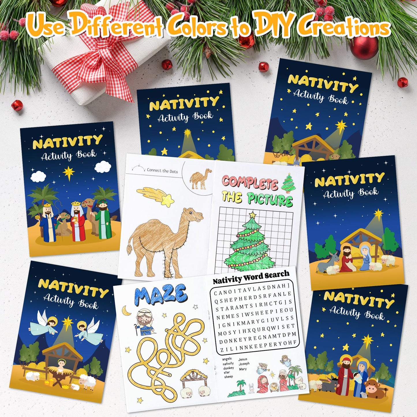 X1zuue Nativity Activity Books for Kids – 24 Mini Christmas Games & Coloring Set