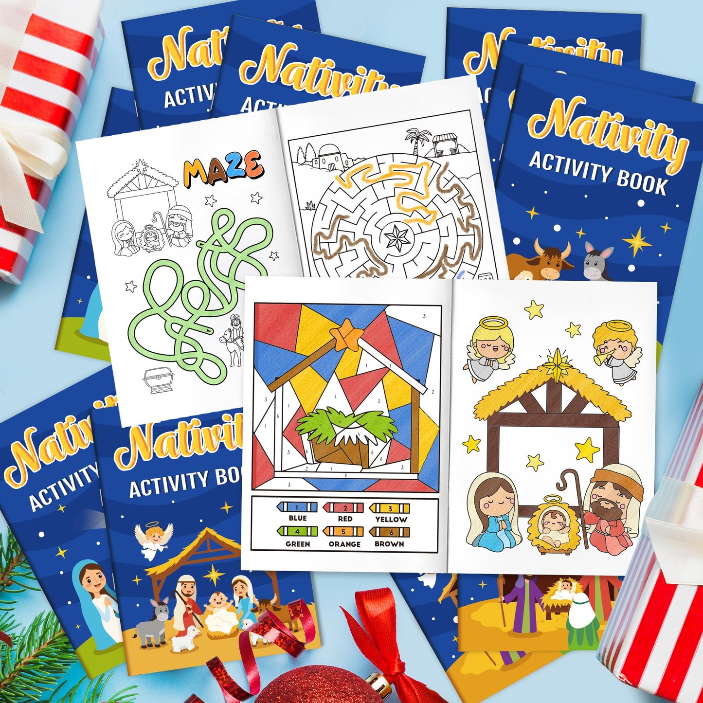X1zuue Nativity Activity Books for Kids | 24 Mini Christmas Coloring, Mazes & Word Games