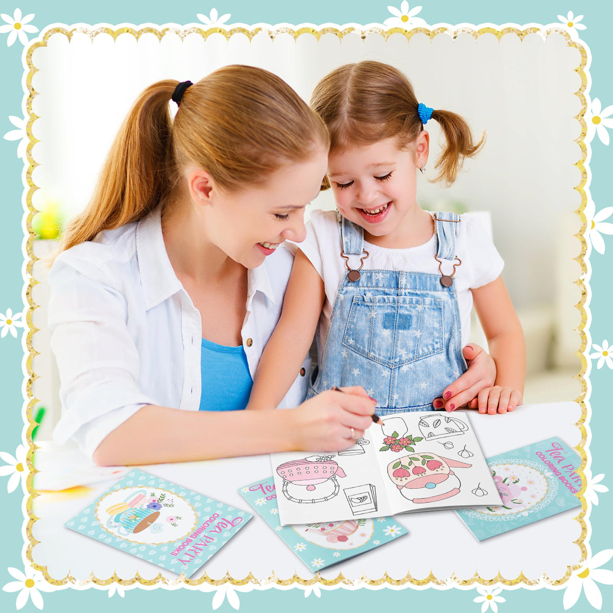 X1zuue Tea Party Coloring Books for Kids – 24Pcs Teapot & Cup Themed Set