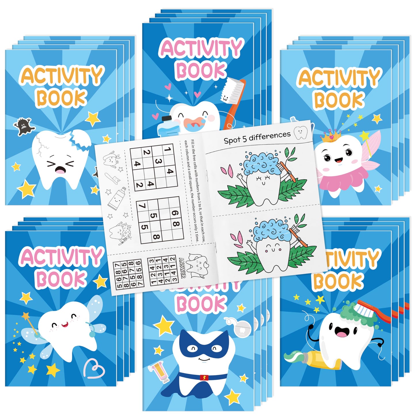 X1zuue Tooth Activity Books for Kids – 24Pcs Colorful Tooth Fairy Mini Games & Mazes Set