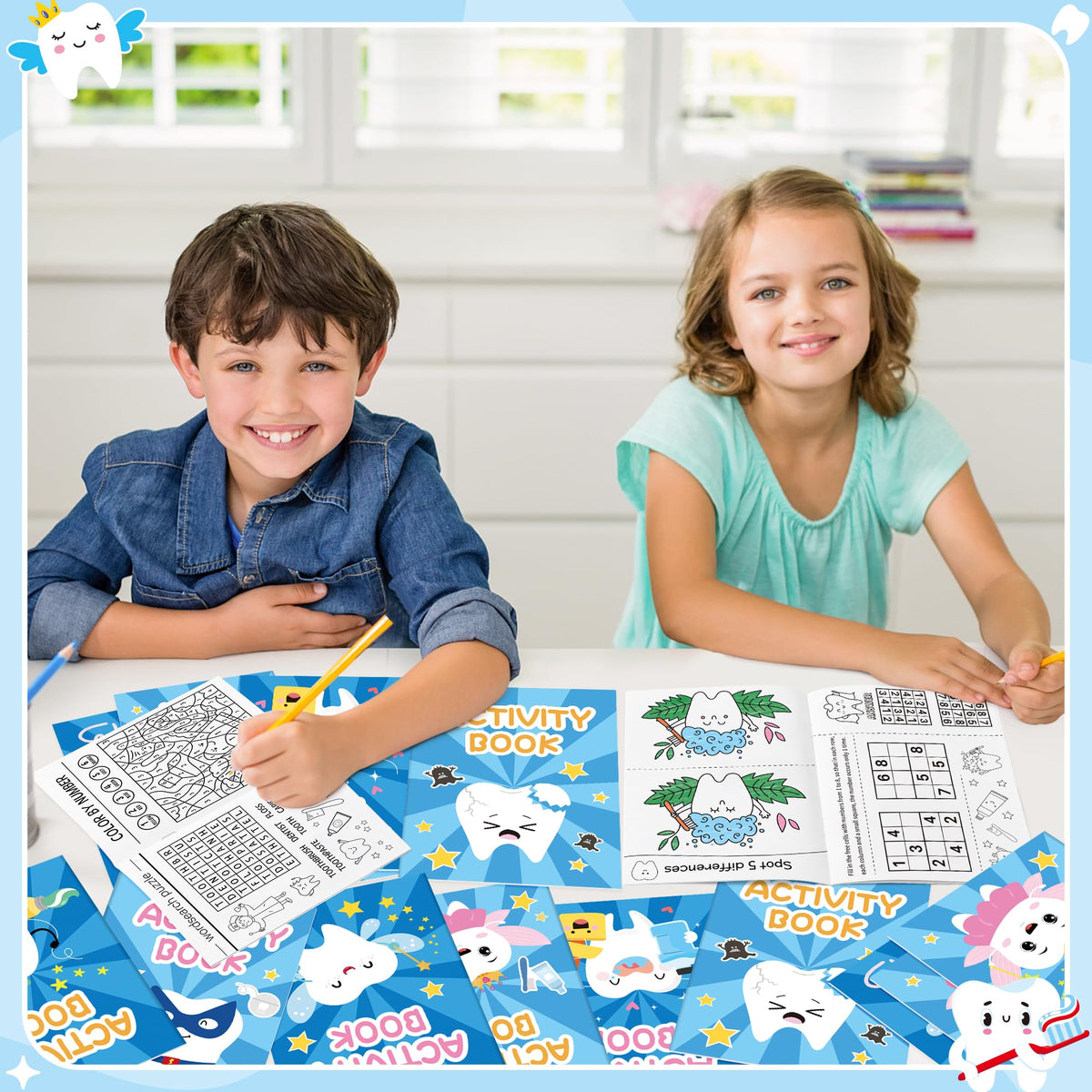 X1zuue Tooth Activity Books for Kids – 24Pcs Colorful Tooth Fairy Mini Games & Mazes Set