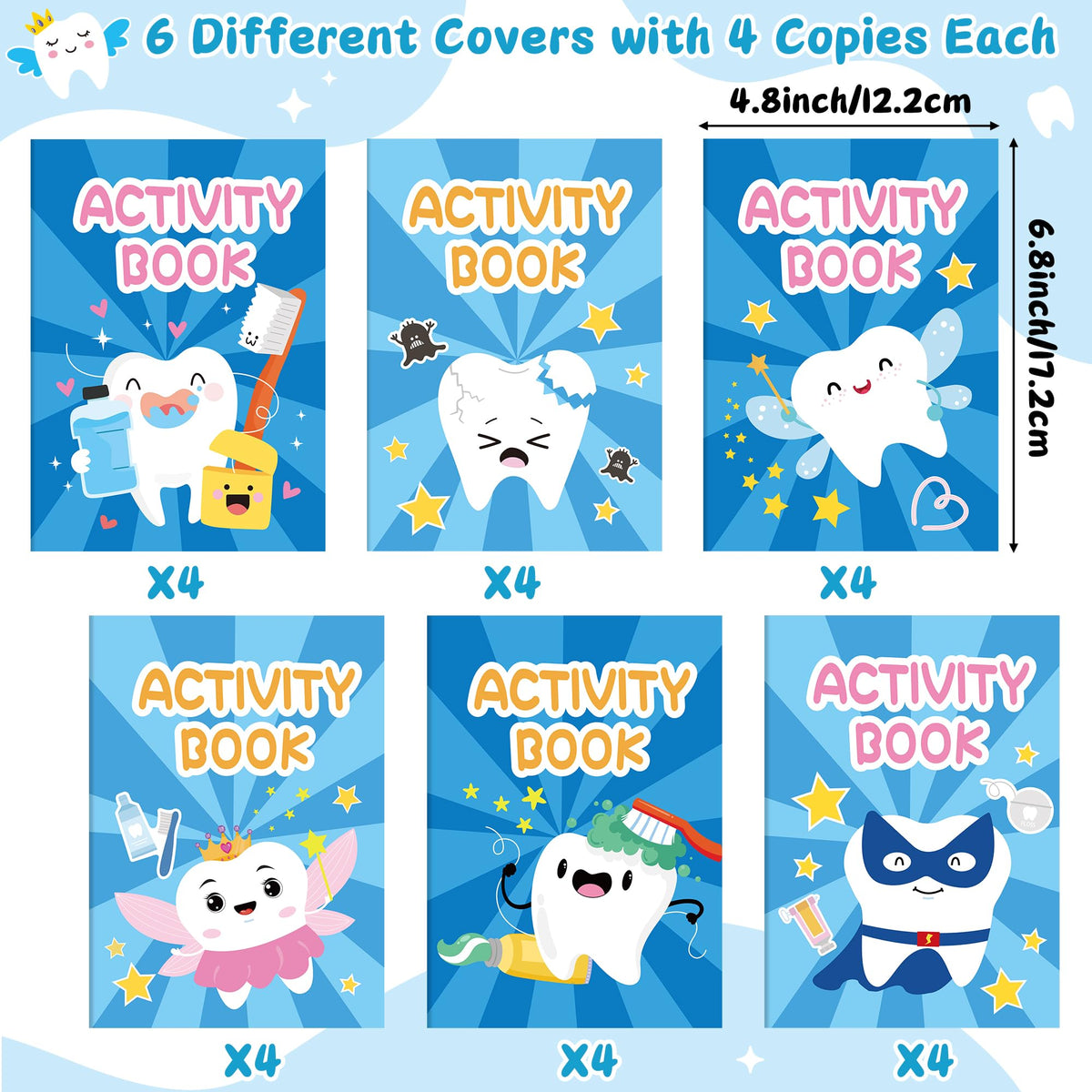 X1zuue Tooth Activity Books for Kids – 24Pcs Colorful Tooth Fairy Mini Games & Mazes Set