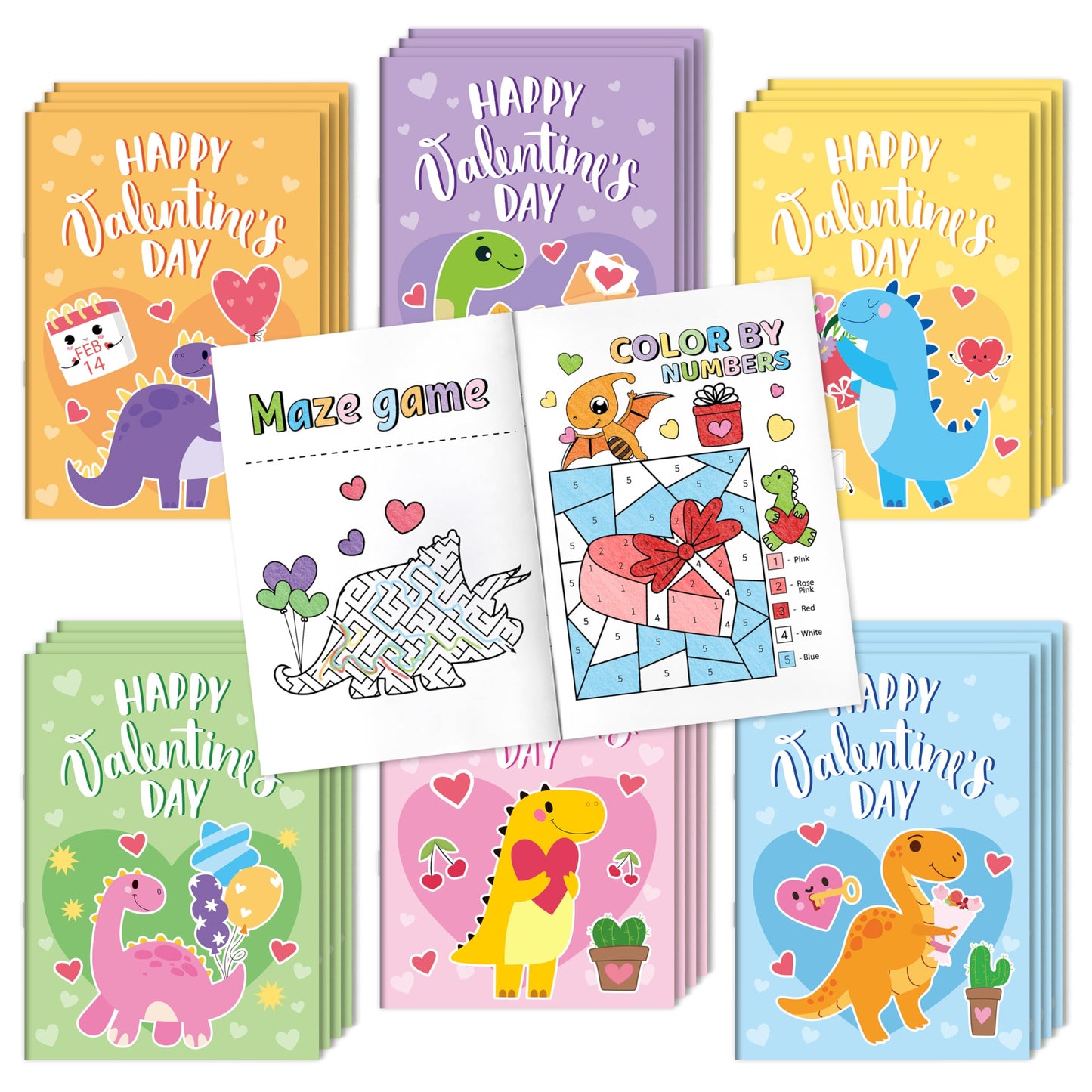 X1zuue Valentine’s Day Dinosaur Activity Books — 24 Mini Puzzles for Classrooms & Party Favors