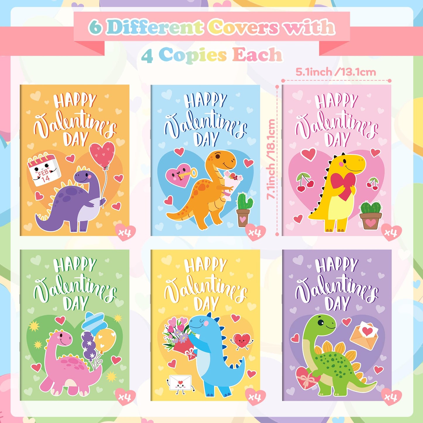 X1zuue Valentine’s Day Dinosaur Activity Books — 24 Mini Puzzles for Classrooms & Party Favors