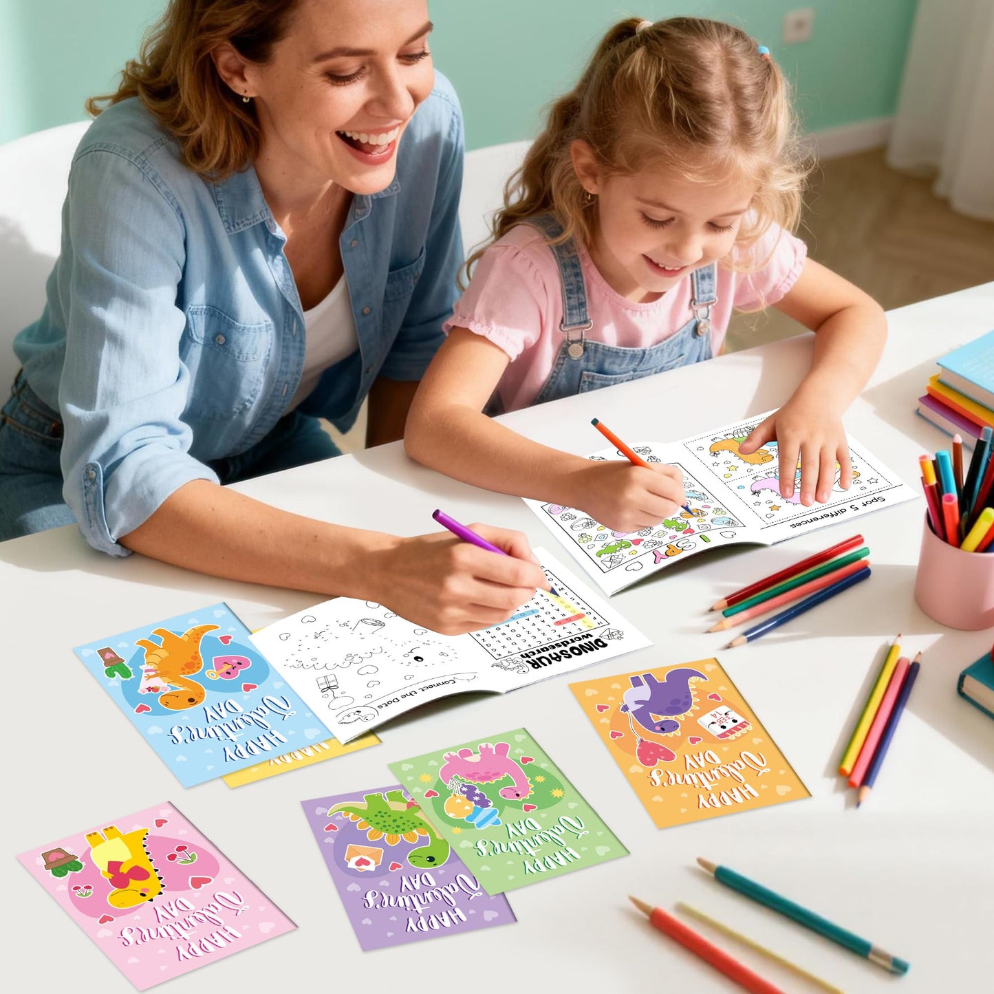 X1zuue Valentine’s Day Dinosaur Activity Books — 24 Mini Puzzles for Classrooms & Party Favors