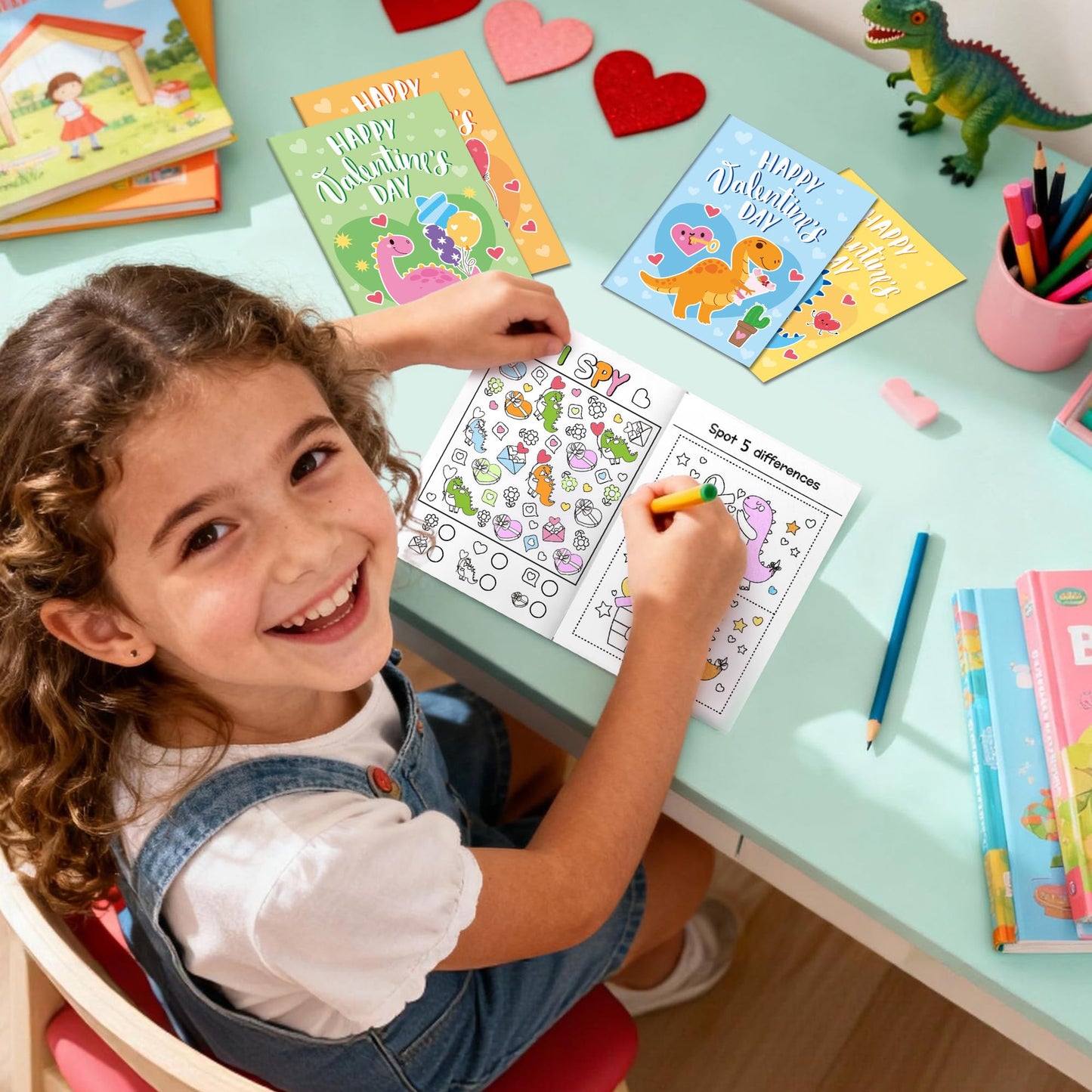 X1zuue Valentine’s Day Dinosaur Activity Books — 24 Mini Puzzles for Classrooms & Party Favors