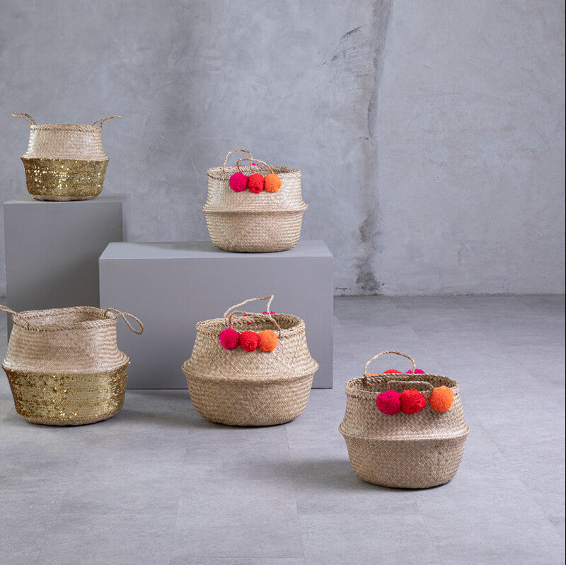 Medium Seagrass Pom Basket