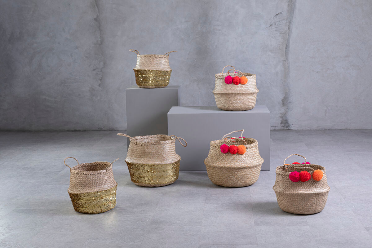 Gold Sequin Small Seagrass Basket