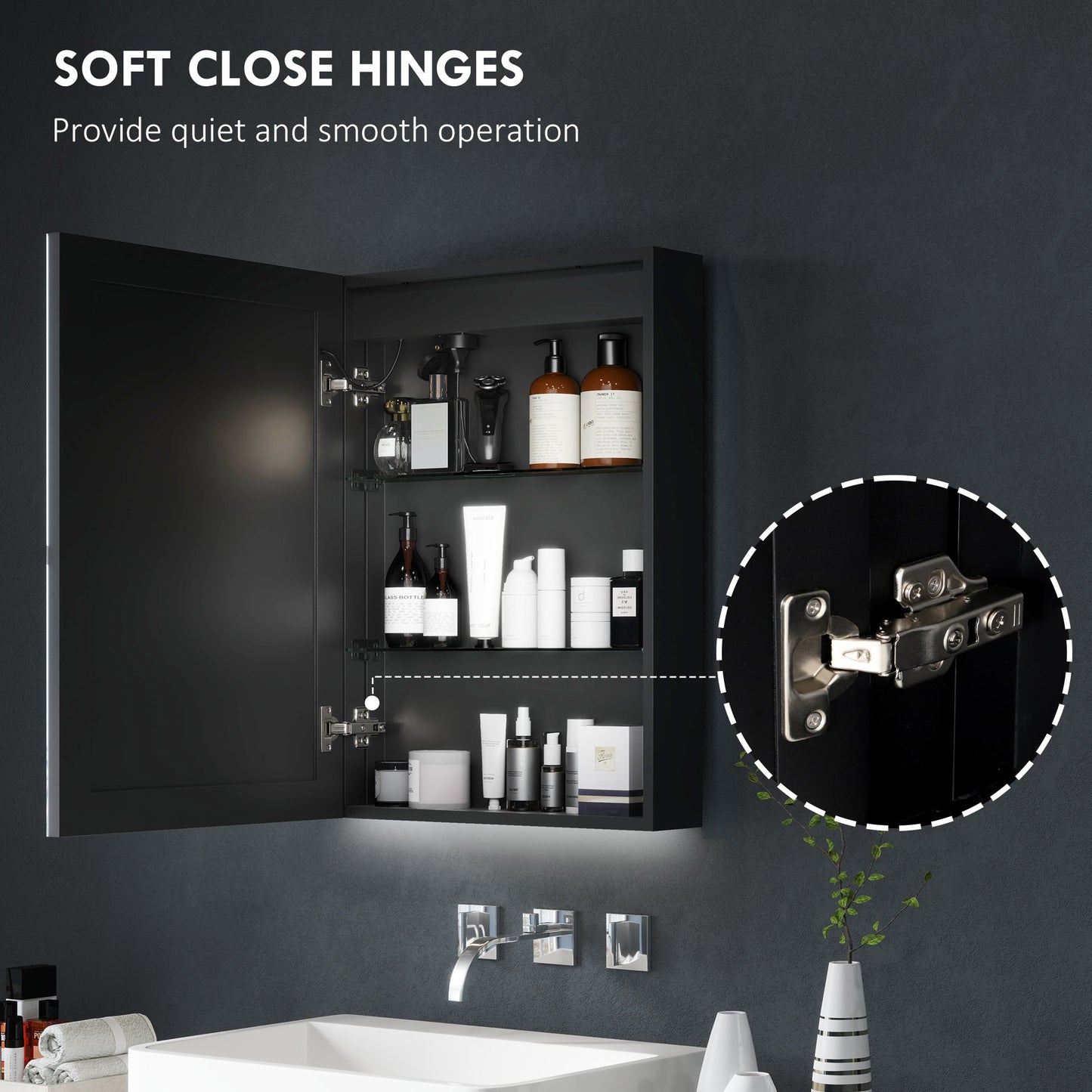 HOMCOM Bathroom Cabinet with Mirror, LED Lights and Demister Pad, Black