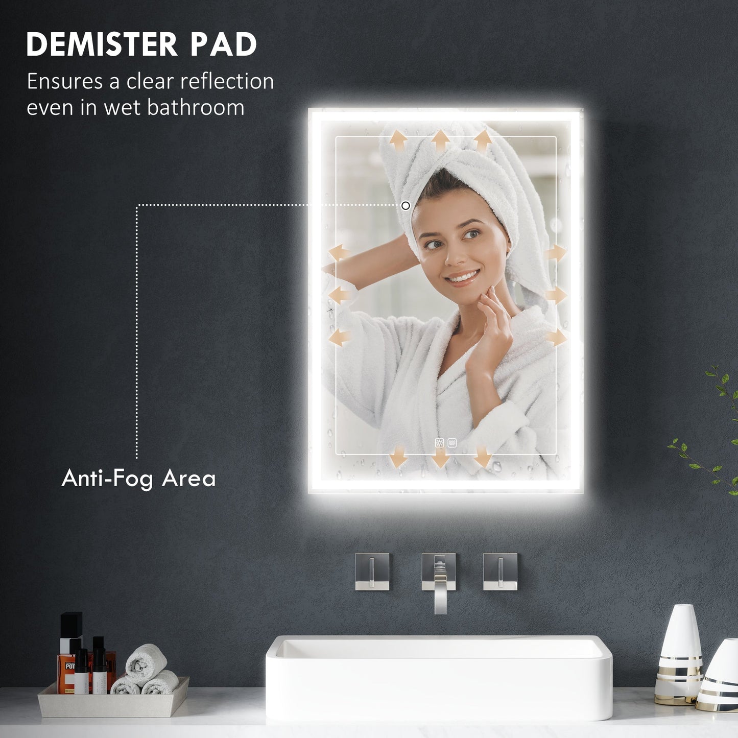 HOMCOM Bathroom Cabinet with Mirror, LED Lights and Demister Pad, Black