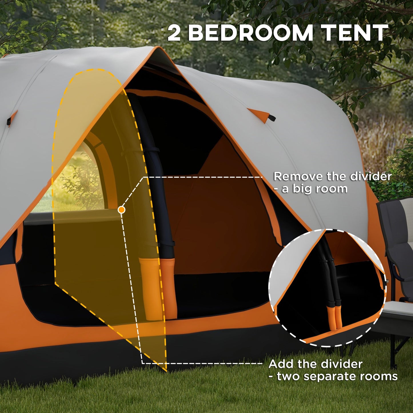 Outsunny 2 Room Camping Tent with Waterproof Rainfly & Screen Panels