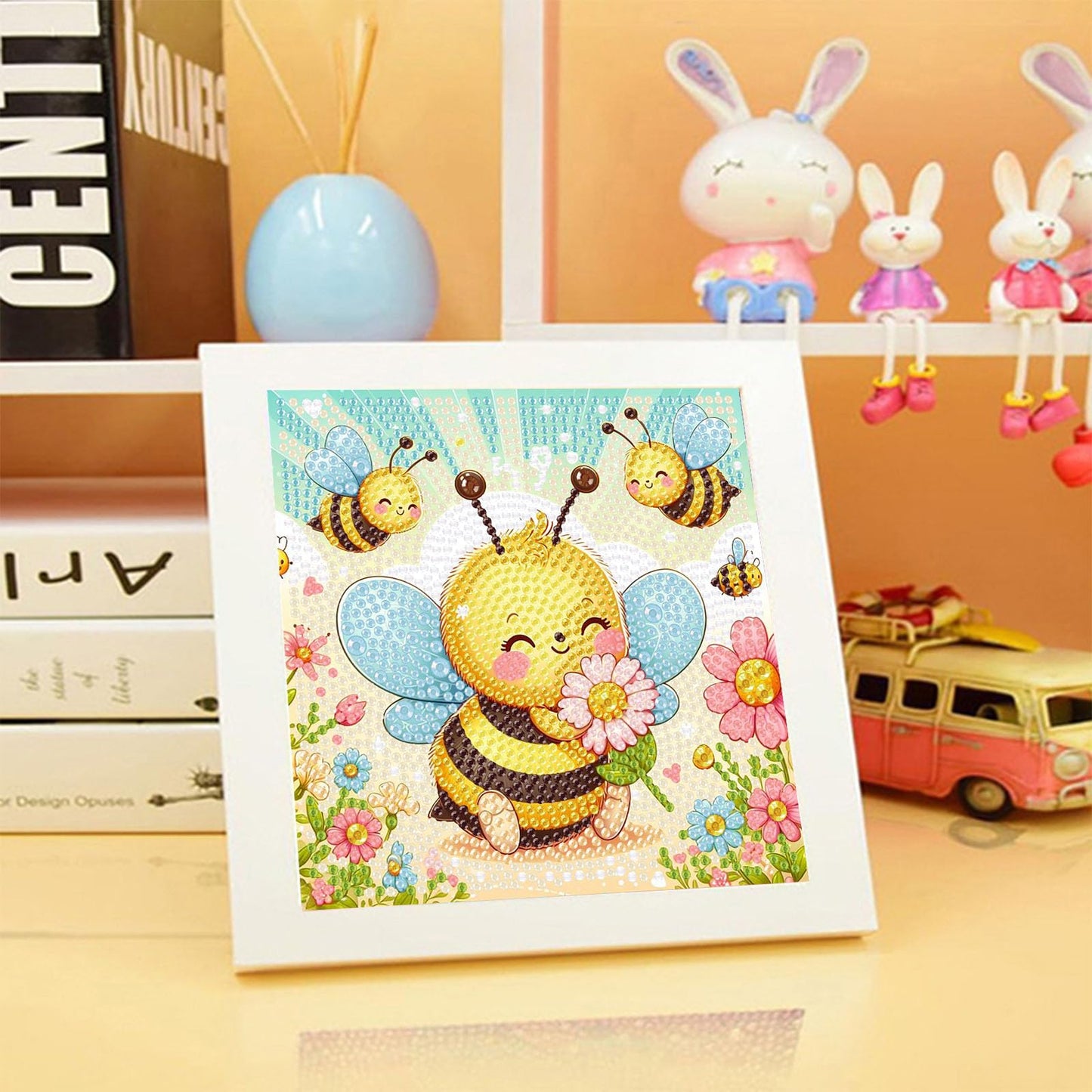 xackcme Bee Diamond Art Kit for Kids with Frame – Easy Beginner Gem Painting (7x7 in)