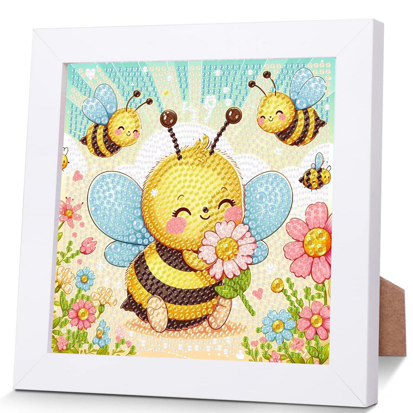 xackcme Bee Diamond Art Kit for Kids with Frame – Easy Beginner Gem Painting (7x7 in)