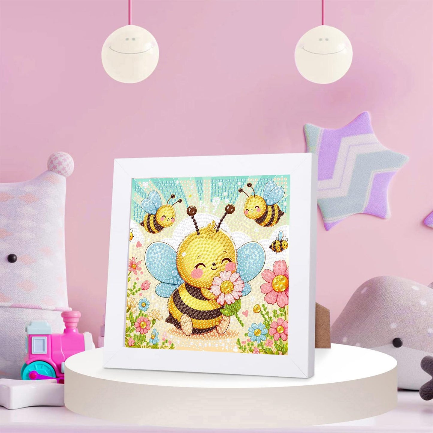 xackcme Bee Diamond Art Kit for Kids with Frame – Easy Beginner Gem Painting (7x7 in)
