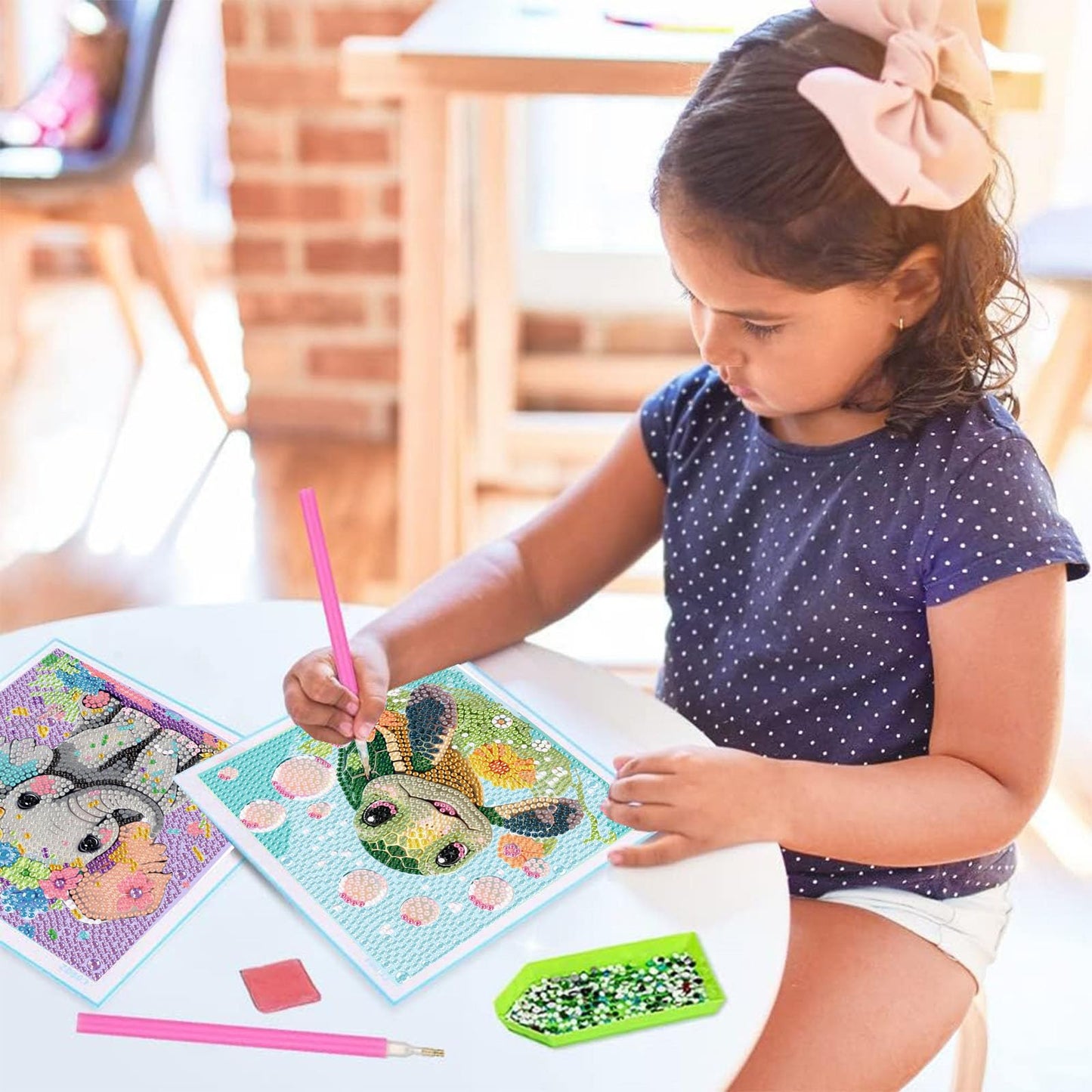 Xackcme 4-Pack Kids Diamond Art Kits – Sea Turtle, Cat, Elephant & Fox (6x6")