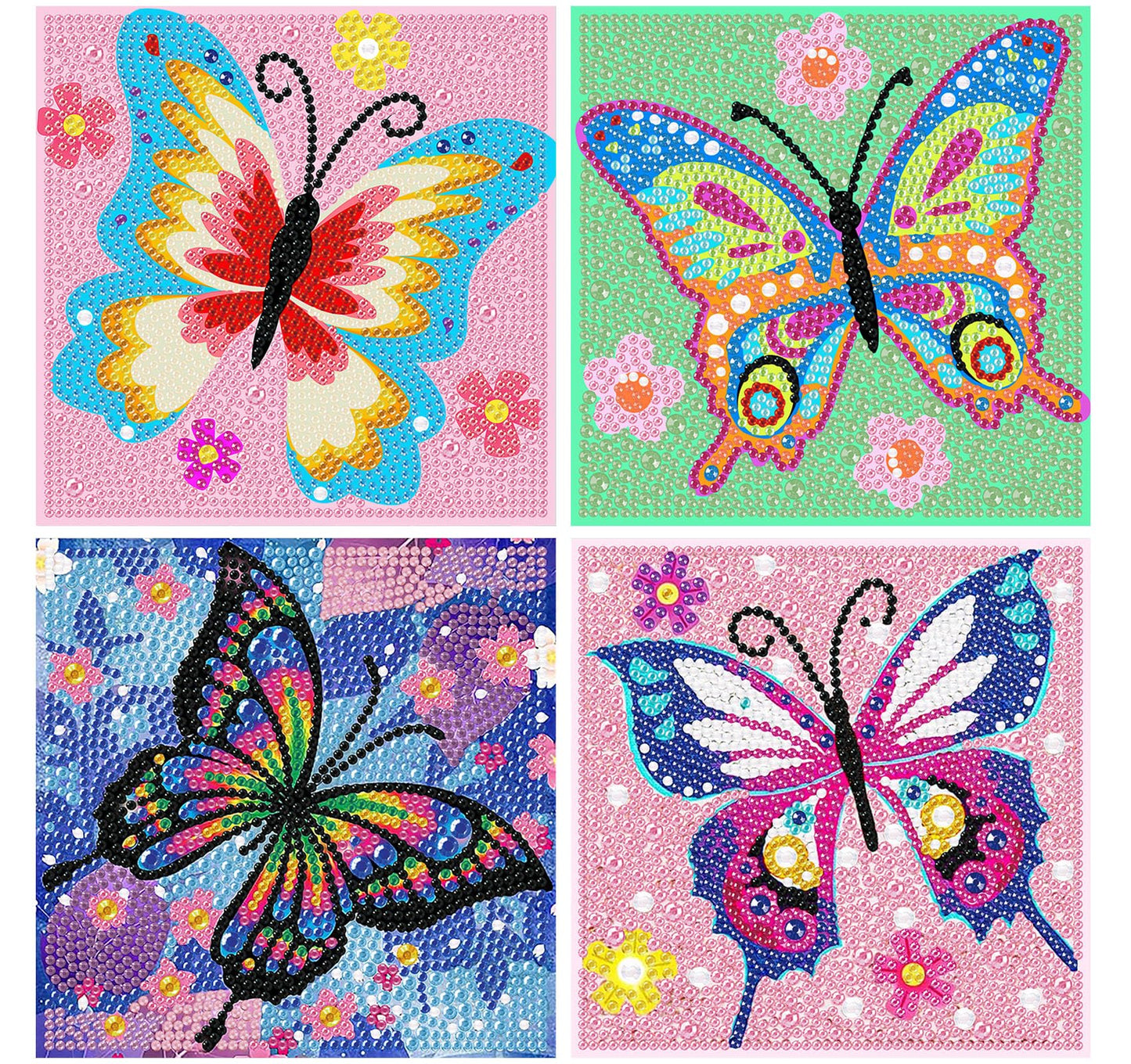 Xackcme 4-Piece Butterfly Diamond Art Kit for Kids — 5D Diamond Painting for Beginners (6x6 inch)