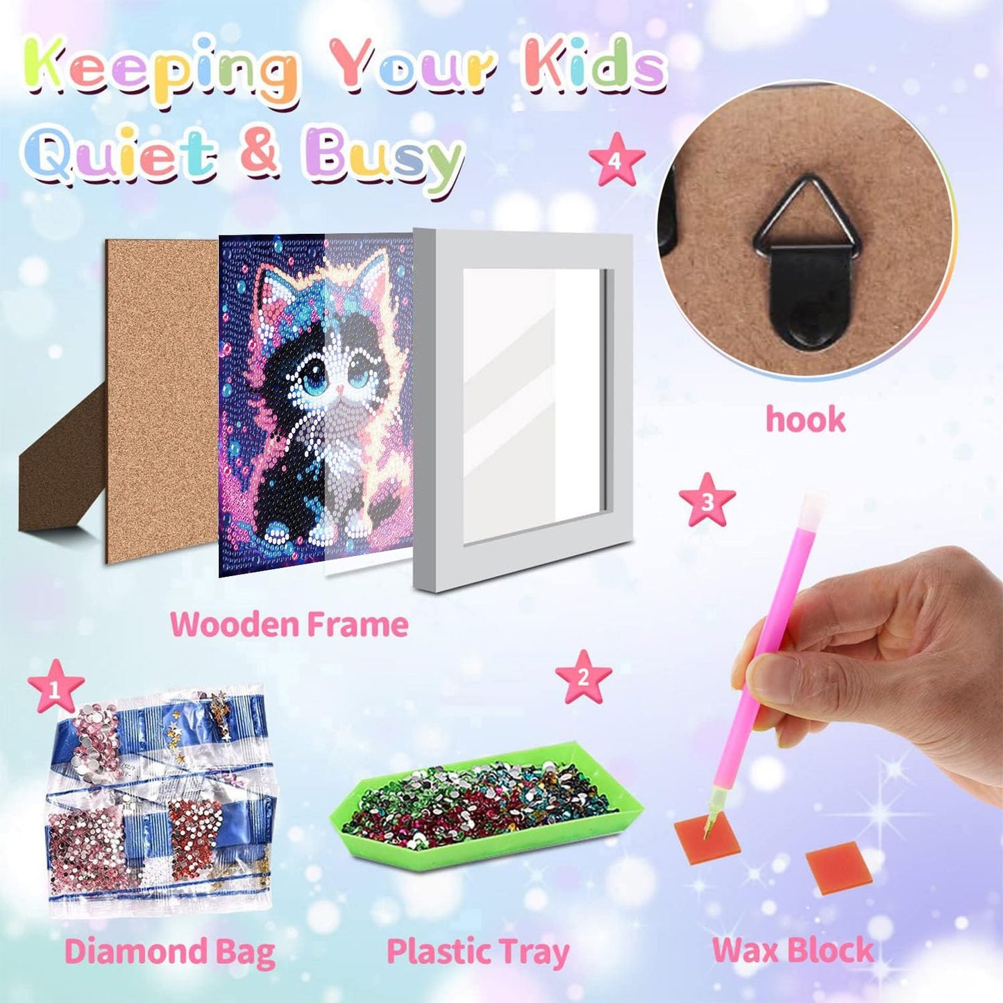 xackcme Cat Diamond Art Kit for Kids – Framed 7x7 Inch Animal Diamond Painting