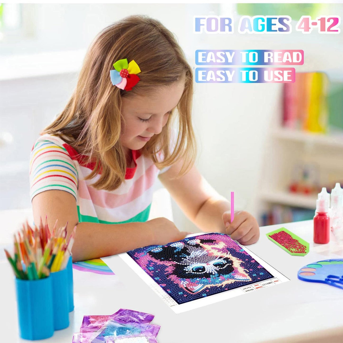 xackcme Cat Diamond Art Kit for Kids – Framed 7x7 Inch Animal Diamond Painting