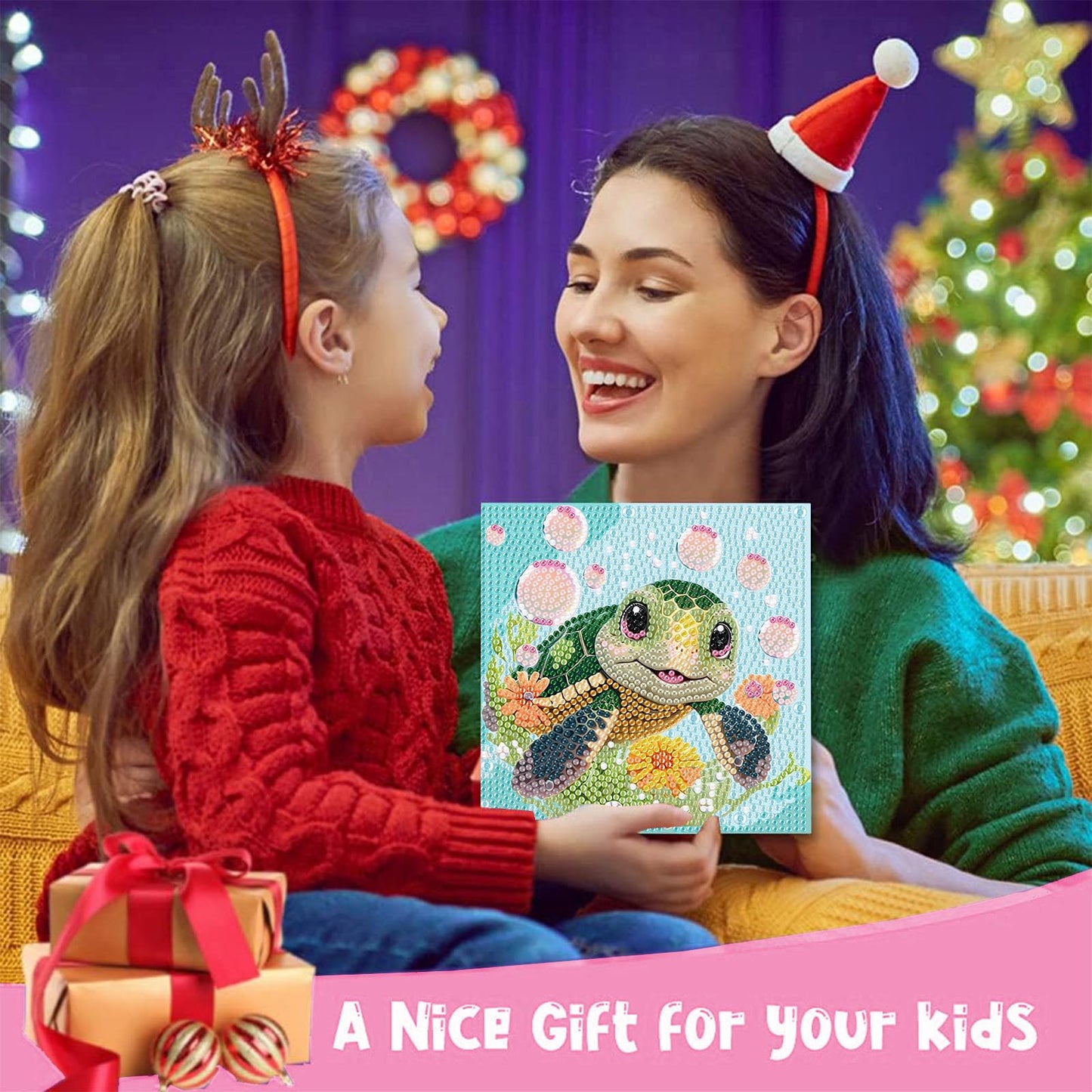 Xackcme 4-Pack Kids Diamond Art Kits – Sea Turtle, Cat, Elephant & Fox (6x6")