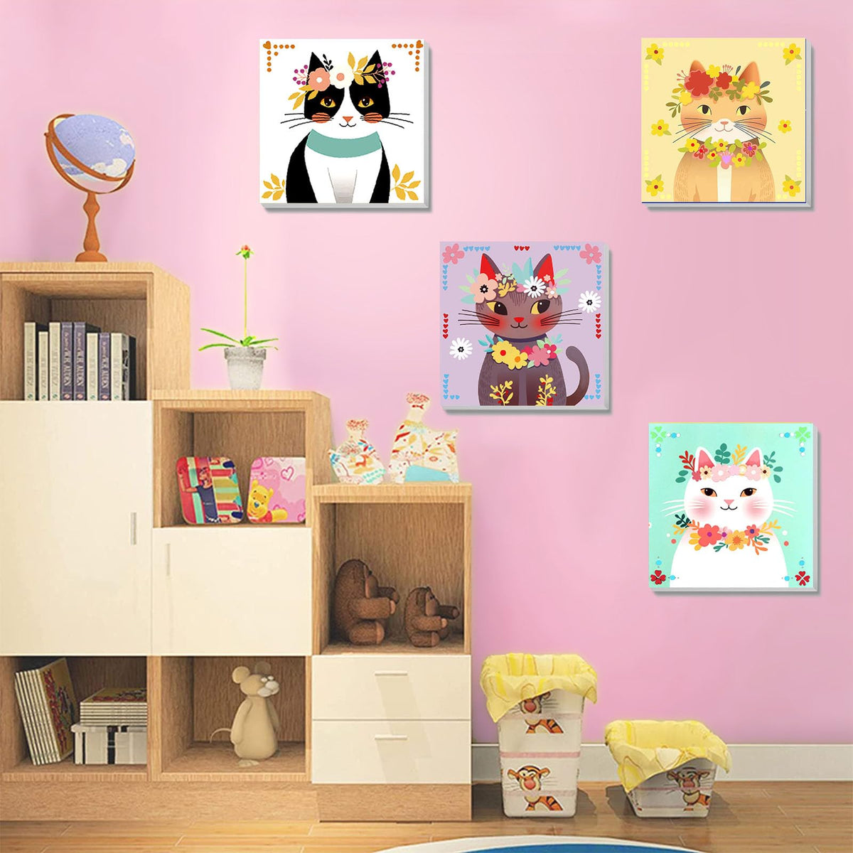 Xackcme 4 Pack Cat Paint by Number Kit with Wooden Frame – Easy Kids DIY Art (8x8 inch)