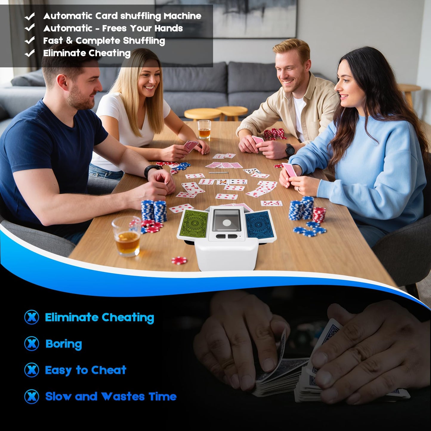 Xamanabu Automatic Card Shuffler for 1-2 Decks | USB-C Rechargeable, One-Press Auto & Manual Modes