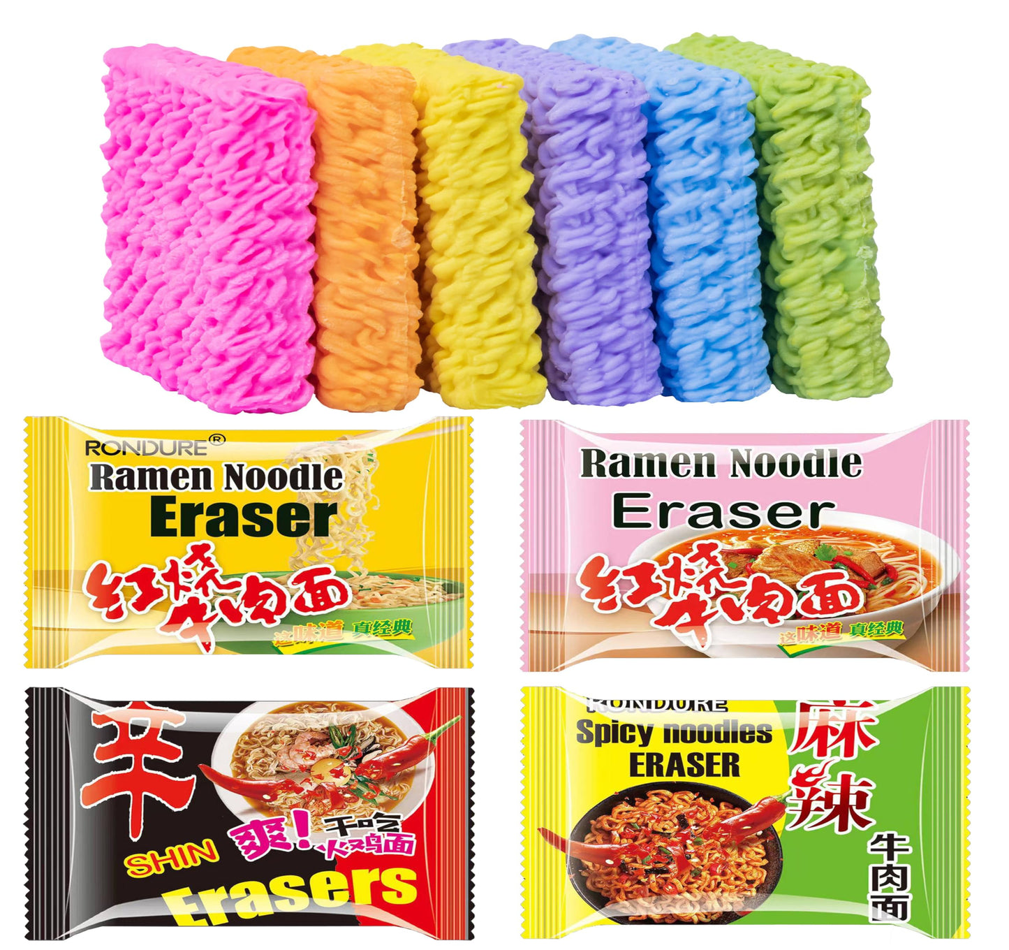XANADU Cute Food Erasers for Kids – 16pc Ramen Noodle Eraser Pack