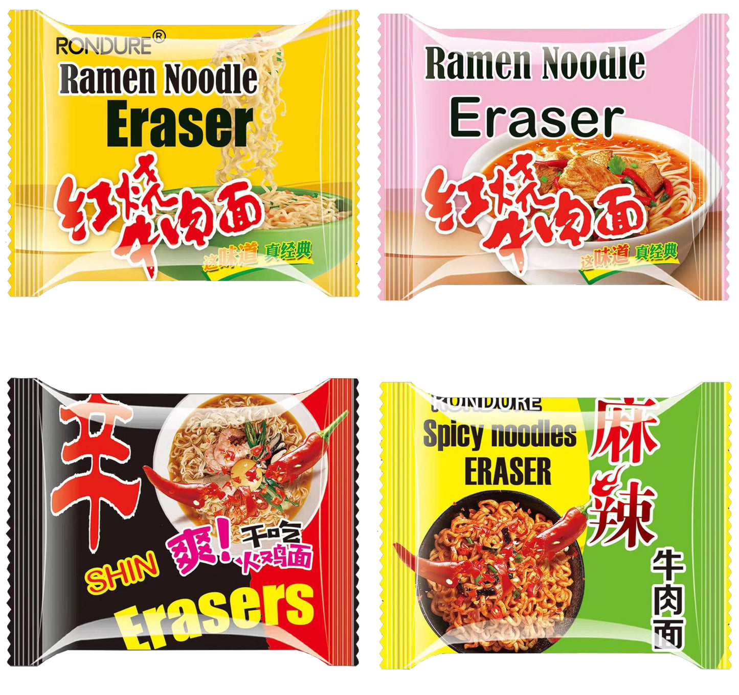XANADU Cute Food Erasers for Kids – 16pc Ramen Noodle Eraser Pack