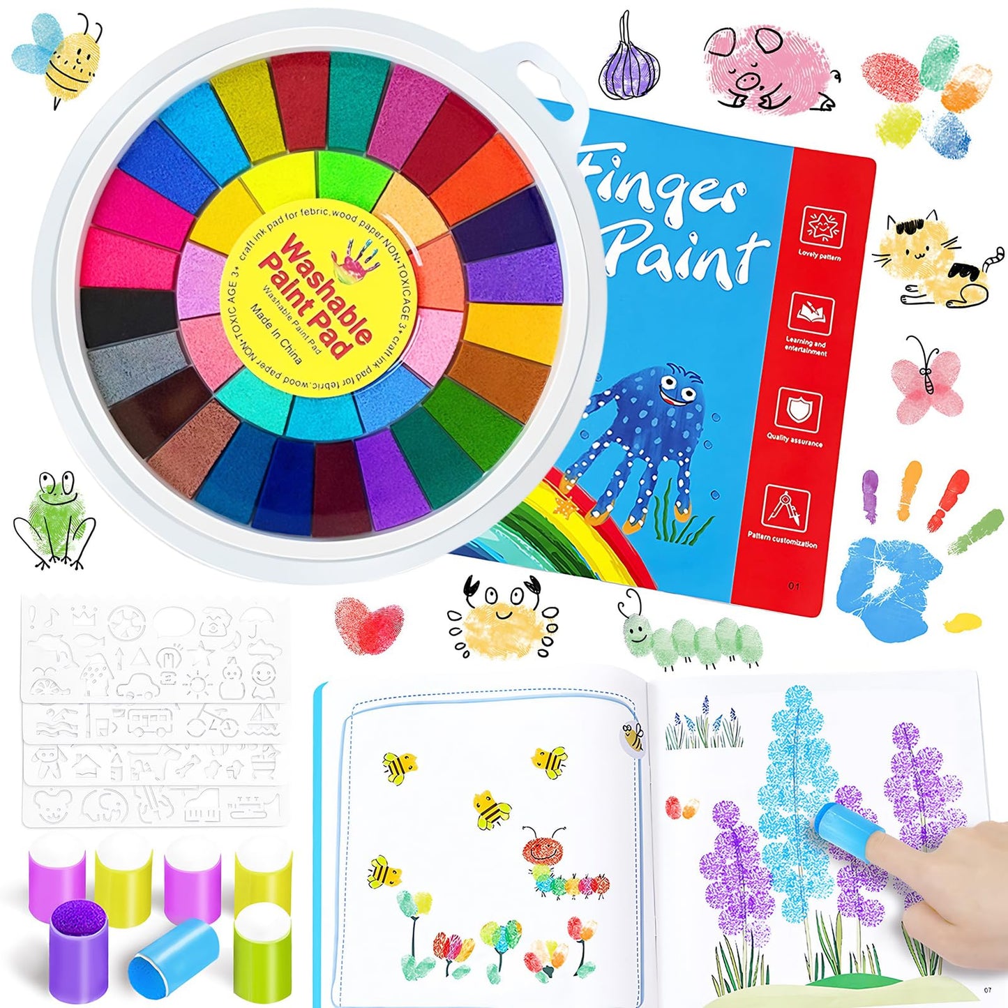 Xanllaxa 36-Color Toddler Finger Painting Set — Washable Ink, Book & Templates
