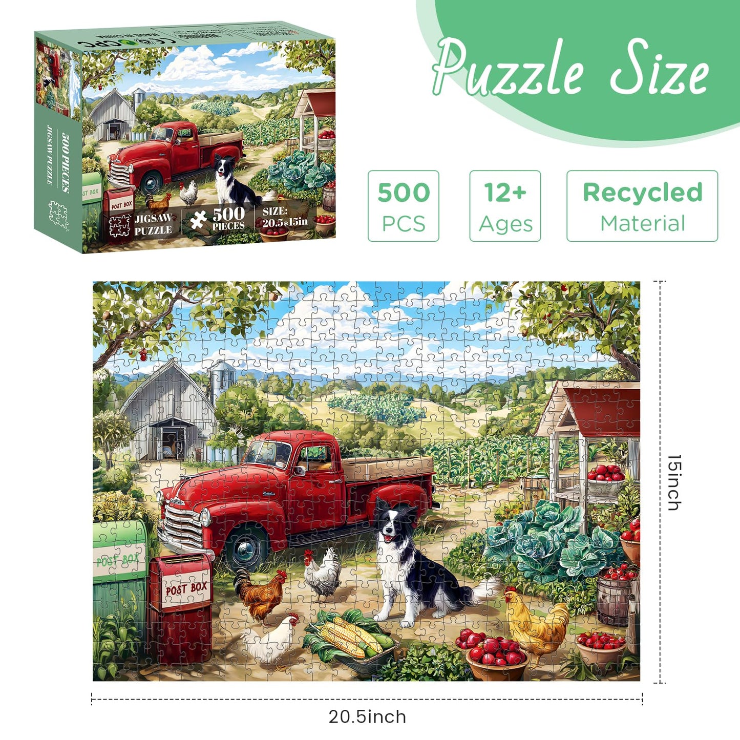 XAPAEG 500-Piece Farm Scene Puzzle for Adults – Dog & Chicken, 20.5 x 15 in