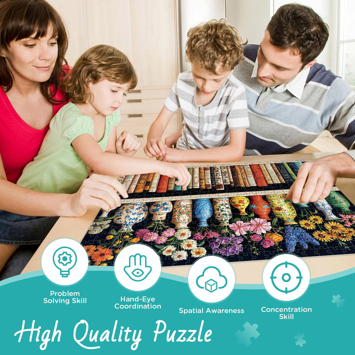 XAPAEG 500 Piece Puzzle for Adults – Flowers & Bookshelf Jigsaw (20.5×15 in)