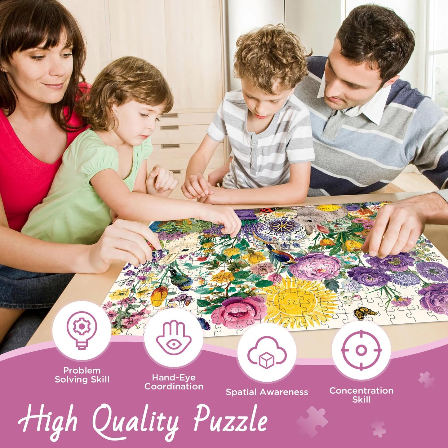 XAPAEG 300-Piece Summer Garden Jigsaw Puzzle for Adults – Birds & Floral Interlock, 20.5 x 15 in