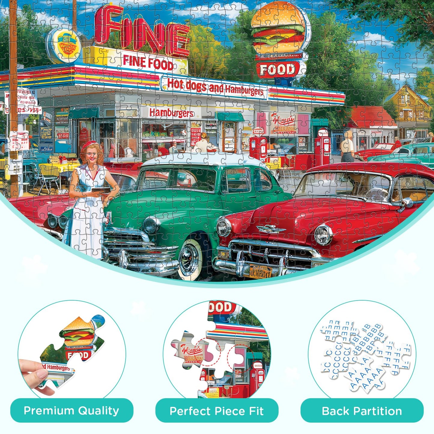 XAPAEG 500-Piece Retro Cars & Food Station Jigsaw Puzzle – Interlocking, 20.5 x 15 in