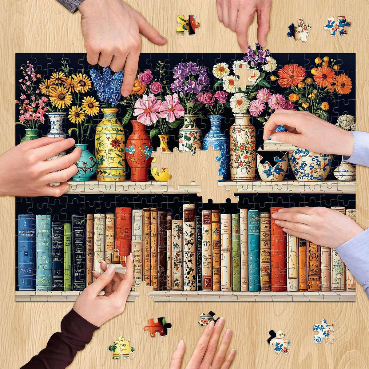 XAPAEG 500 Piece Puzzle for Adults – Flowers & Bookshelf Jigsaw (20.5×15 in)