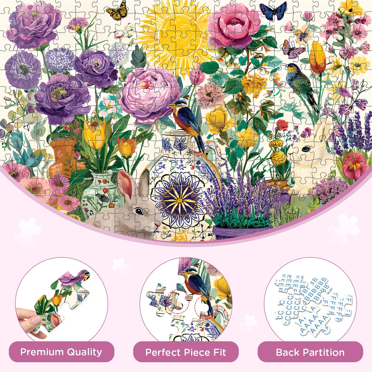 XAPAEG 300-Piece Summer Garden Jigsaw Puzzle for Adults – Birds & Floral Interlock, 20.5 x 15 in