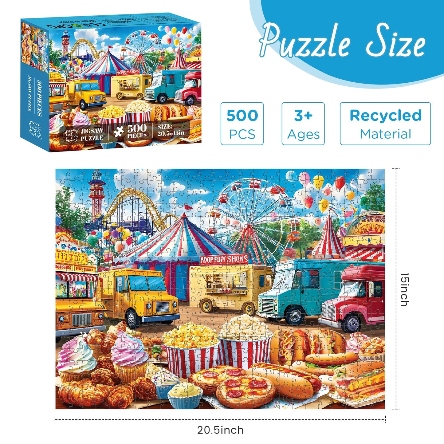 XAPAEG 500-Piece Amusement Park Puzzle – Recycled Paper Jigsaw 21 x 15 in