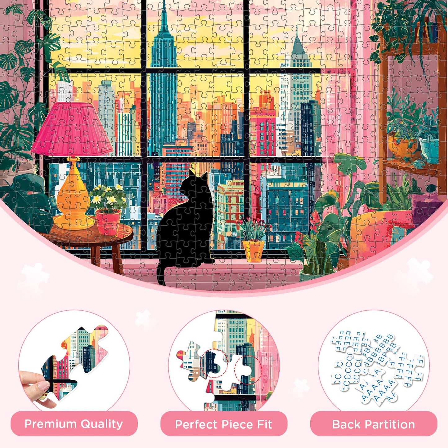 XAPAEG 500-Piece Black Cat City Jigsaw Puzzle for Adults – Interlock Back, 20.5 x 15 in