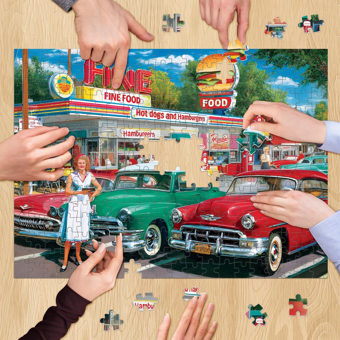 XAPAEG 500-Piece Retro Cars & Food Station Jigsaw Puzzle – Interlocking, 20.5 x 15 in